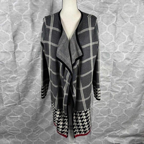 Venus Open Front Cardigan | Size L | Plaid & Houndstooth Knit Wrap Jacket - Picture 1 of 8